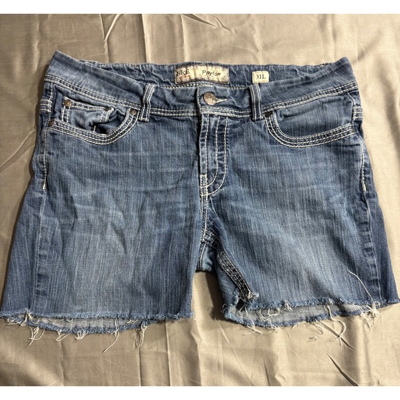 BKE Pants - BKE Payton Denim Shorts Medium Wash Raw Hem Contrast Stitch Size 31L